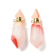Faceted Glass Perfume Bottle Pendants, with Golden Tone Brass Findings, Cadmium Free & Lead Free, Bottle, Salmon, 42~44x13x13mm, Hole: 1.6mm(GLAA-G080-01A-G)