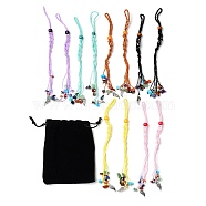 12Pcs Wing Braided Nylon Cord Macrame Pouch Pendant Decorations, Tumbled Gemstone Beaded Hanging Ornament, Interchangeable Stone, with Dyed Natural Wood Beads, Mixed Color, 215mm(AJEW-SW00009-02)