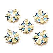 Brass Pendants, with Enamel and Jump Rings, Long-Lasting Plated, Flower, Blue & White & Sky Blue, Golden, 24x24x2.5mm, Hole: 3mm(X-ZIRC-I048-14G)