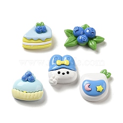 Opaque Cartoon Resin Decoden Cabochons, Blueberry Cake & Rabbit & Blueberry, Mixed Shapes, Mixed Color, 17.5~21x18.5~26x7~8mm(RESI-G091-03)