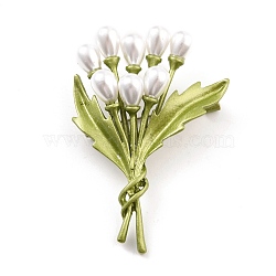 Bouquet Alloy Brooch with Resin Pearl, Exquisite Lapel Pin for Girl Women, Light Green, 51.5x35.5x9.5mm, Pin: 0.8mm(JEWB-O009-14)