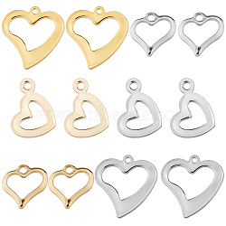 120Pcs 6 Style Stainless Steel Open Heart Charms, Hollow, Golden & Stainless Steel Color, 10.5~15.5x10.5~15x0.7~1.5mm, Hole: 1~1.6mm, 20pcs/style(STAS-SC0003-97)