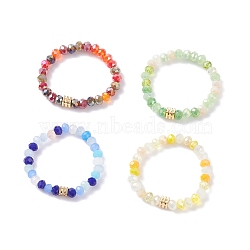 Glass Beaded Stretch Finger Ring with Cube for Women, Mixed Color, US Size 7 1/4(17.5mm)(RJEW-JR00431)