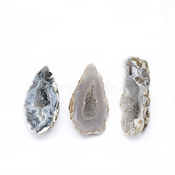 Natural Druzy Geode Agate Pendants, Nuggets, 30~47x12~22.5x10~11.5mm, Hole: 1.2mm(G-L516-21)