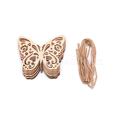 DIY Unfinished Hollow Butterfly Wooden Decorations Pendants, with Jute Twine, for Hanging Craft Making, PeachPuff, 67x90x2.5mm, Hole: 2~3mm(WOOD-TAC0010-01)