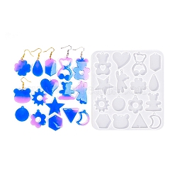 Animal Earrings Pendants DIY Silicone Mold, Resin Casting Molds, for UV Resin, Epoxy Resin Craft Making, Rabbit, 137x123x4mm, Inner Diameter:  18~37.5x15.5~30mm, hole: 1.7mm(DIY-Q033-02B)