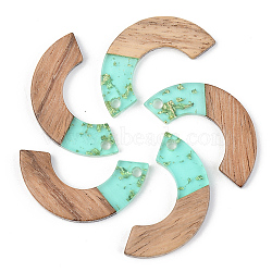 Transparent Resin & Walnut Wood Pendants, with Gold Foil, Arc, Pale Turquoise, 28x14x3mm, Hole: 2mm(RESI-S389-007A-B02)