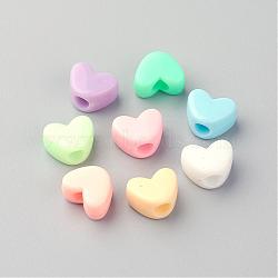 Opaque Acrylic European Beads, Large Hole Beads, Heart, Mixed Color, 9x12x7mm, Hole: 4mm, about 1055pcs/500g(SACR-Q187-02)
