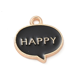 Alloy Enamel Charms, Light Gold, Cadmium Free & Lead Free, Dialog Box with Word Happy Charm, Black, 15x15x2mm, Hole: 1.6mm(ENAM-A008-02KCG-02)