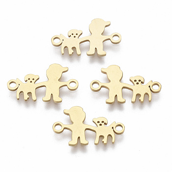 201 Stainless Steel Links connectors, Laser Cut, Boy with Dog, Golden, 10x16.5x1mm, Hole: 1.5mm