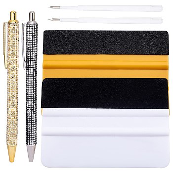 Gorgecraft Plastic Creative Teardrop Pattern Ball Pens, Air Release Tool Portable Pen, Rectangle Velvet Scraper, Gold, 140x14x9mm, 1pc/color, 2colors, 2pcs