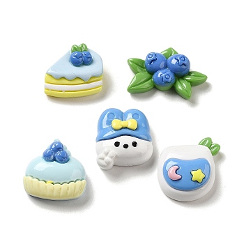 Opaque Cartoon Resin Decoden Cabochons, Blueberry Cake & Rabbit & Blueberry, Mixed Shapes, Mixed Color, 17.5~21x18.5~26x7~8mm
