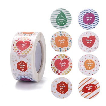 Flat Round Paper Thank You Stickers, with Word Thank you, Self-Adhesive Gift Tag Labels Youstickers, Mixed Color, 6.35x2.9cm, 500pcs/roll
