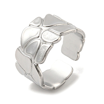 304 Stainless Steel Open Cuff Ring, Polygon, Stainless Steel Color, Inner Diameter: 17.8mm