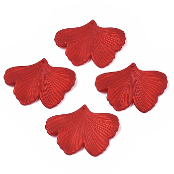 Rubberized Style Opaque Acrylic Pendants, Ginkgo Leaf, Dark Red, 33.3x44.9x4mm, Hole: 1.5mm