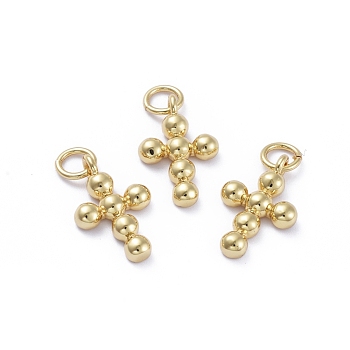 Brass Pendants, Long-Lasting Plated, with Jump Rings, Cross, Golden, 16x10x2.5mm, Hole: 3.4mm