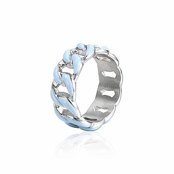 Stainless Steel Enamel Curb Chains Finger Rings, Light Sky Blue, US Size 7(17.3mm)