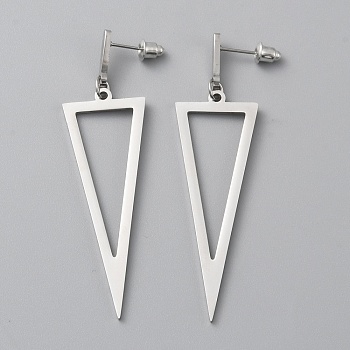 Alloy Hollow Out Triangle Dangle Stud Earrings for Women, Platinum, 66.5mm, Pin: 0.7mm