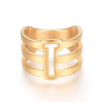 Ion Plating(IP) 304 Stainless Steel Finger Rings, Wide Band Rings, Hollow, Golden, Size 6~9, 16~19mm