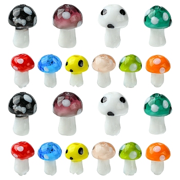 10 Colors Mushroom Handmade Lampwork Beads, Mixed Color, 12.5~16x10~12mm, Hole: 1.2~2mm, 4pcs/color
