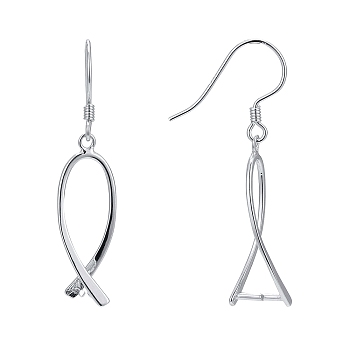 Anti-Tarnish Rhodium Plated 925 Sterling Silver Earring Findings, with Bar Links and Ice Pick Pinch Bail, Platinum, 37mm, 21 Gauge, Pin: 0.7mm and 1mm