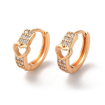 Brass Hoop Earrings with Rhinestone, Hollow Heart, Light Gold, 14.5x6x16mm
