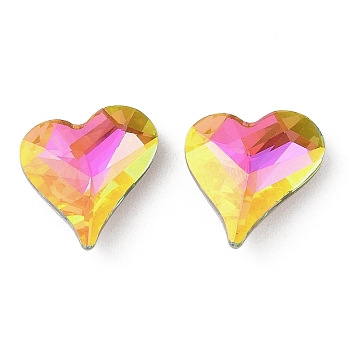 Glass Rhinestone Cabochons, Flat Back & Back Plated, Faceted, Heart, Vitrail Rose, 17x16x6mm