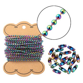 DIY Jewelry Making Kits, Including 5m Ion Plating(IP) 304 Stainless Steel Ball Chains & 20Pcs Ball Chain Connectors, Rainbow Color, Ball Chains: 3mm