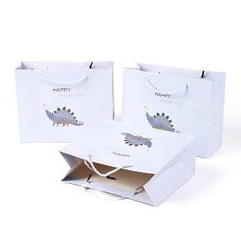 Cartoon Paper Bags, Rectangle with Dinosaur Pattern, for Jewelry Storage, Lavender, 19.5x14.5x0.45cm