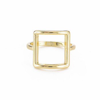Hollow Rectangle Rack Plating Alloy Wide Band Rings, Cadmium Free & Lead Free, Light Gold, US Size 7 3/4(17.9mm)