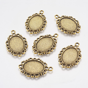 Tibetan Style Pendant Cabochon Settings, Cadmium Free & Lead Free, Oval, Antique Golden, 30x20x2mm, Hole: 2mm, Tray: 18x13mm