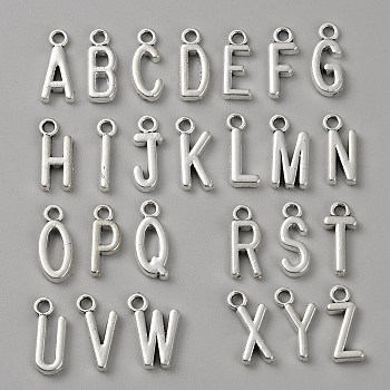 Tibetan Style Alloy Pendants, Letter A~Z, Antique Silver, 16x7x2mm, Hole: 2mm