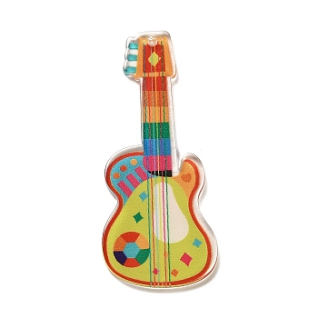 Instrument Theme Translucent Resin Big Pendants, Colorful Guitar Charms, Round, 54.5x23x2.2mm, Hole: 1.6mm