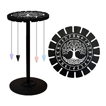 Wooden Wheel, Wooden Display Shelf, Black Holder Stand, Rustic Divination Pendulum Storage Rack, Witch Stuff, Tree of Life, Wheel: 120x8mm, 2pcs, Studdle: 288x12mm, 1pc