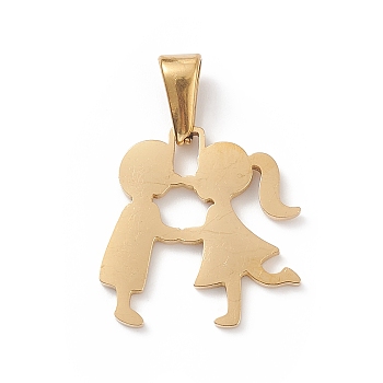Vacuum Plating 304 Stainless Steel Pendants, Laser Cut, Boy with Girl Charms, Golden, 19x19x1mm, Hole: 3x7mm
