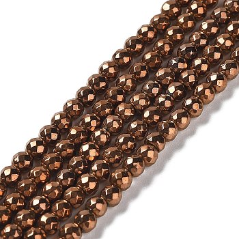 Non-magnetic Synthetic Hematite Beads Strands, PVD Vacuum Plating, Faceted(128 Facets), Round, Red Copper Plated, 4mm