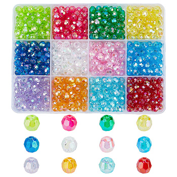 720pcs 12 Colors Eco-Friendly Transparent Acrylic Beads, Faceted, Round, AB Color, Mixed Color, 6mm, Hole: 1mm, 60pcs/color