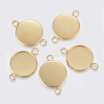 304 Stainless Steel Cabochon Connector Settings, Plain Edge Bezel Cups, Flat Round, Golden, 13.5x8x1.5mm, Hole: 2mm, Tray: 6mm