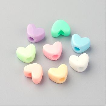 Opaque Acrylic European Beads, Large Hole Beads, Heart, Mixed Color, 9x12x7mm, Hole: 4mm, about 1055pcs/500g