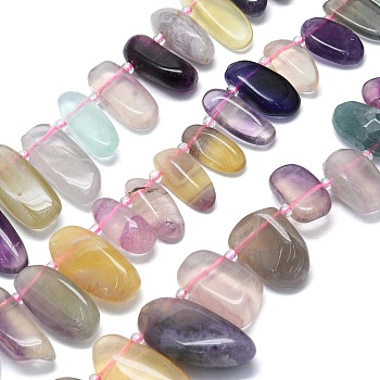 Natural Colorful Fluorite Beads Strands, Nuggets, Top Drilled, with Seed Beads, 10~41.5x5~12x2~7mm, Hole: 0.8~1.2mm, 16.14~16.54''(41~42cm)