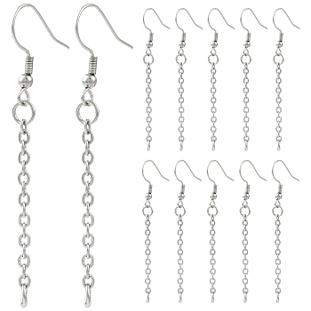 304 Stainless Steel Earring Hook, with 304 Stainless Steel Chains, Stainless Steel Color, 57mm, 5pairs/set
