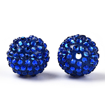 Transparent Resin Rhinestone Graduated Beads, with Acrylic Round Beads Inside, Blue, 14mm, Hole: 2~2.5mm