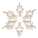 Glass Links connectors, with Brass Micro Pave Cubic Zirconia, Faceted, Teardrop, Light Gold, Clear, 18x9.5x4.5mm, Hole: 1.2mm(GLAA-T021-05B-08)