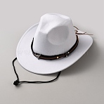 Polyester Woolen & Plastic & Alloy & Imitation Leather Cowboy Hat, White, 350x290x120mm, Inner Diameter: 170x200mm(AJEW-WH0481-611A)