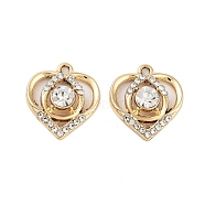 UV Plating Alloy Rhinestone Pendants, Heart Charms, Light Gold, 19x17.5x5mm, Hole: 1.8mm(ALRI-N058-05KCG)