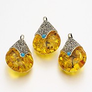 Teardrop Tibetan Style Pendants, Alloy Findings with Beeswax, Antique Silver, Goldenrod, 38x22.5x17.5mm, Hole: 4mm(X-TIBEP-N007-01)