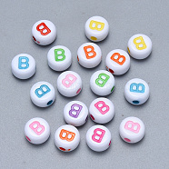 Craft Acrylic Horizontal Hole Letter Beads, Flat Round, Mixed Color, Letter.B, 7x3.5~4mm, Hole: 1.5mm, about 3600pcs/500g(SACR-S201-11B)