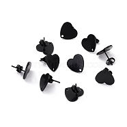 304 Stainless Steel Stud Earring Findings, with Ear Nuts, Heart, Electrophoresis Black, 12x13mm, Hole: 1.5mm, Pin: 0.7mm(STAS-I183-07B-07EB)