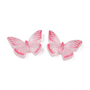 Translucent Printed Resin Cabochons, with Glitter Powder, Butterfly, Pale Violet Red, 15.5x23x5mm(CRES-N021-107D)