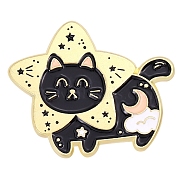 Cat Enamel Pin, Light Gold Alloy Brooch for Backpack Clothes, Star Pattern, 23x28mm(ANIM-PW0002-04C)